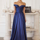 Vestido de raso línea A Amoris T821 con cuello corazón sin hombros