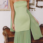 Vestido Amoris T825 sin tirantes con corpiño de satén y falda plisada de gasa
