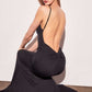Astee T905 Long V-Neckline Open Back Fitted Evening Gown