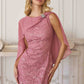 Vestido de Noche de Encaje con Lentejuelas Amoris T906 y Capa Superpuesta Transparente Desmontable