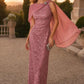 Vestido de Noche de Encaje con Lentejuelas Amoris T906 y Capa Superpuesta Transparente Desmontable