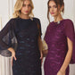 Vestido de Noche de Encaje con Lentejuelas Amoris T906 y Capa Superpuesta Transparente Desmontable