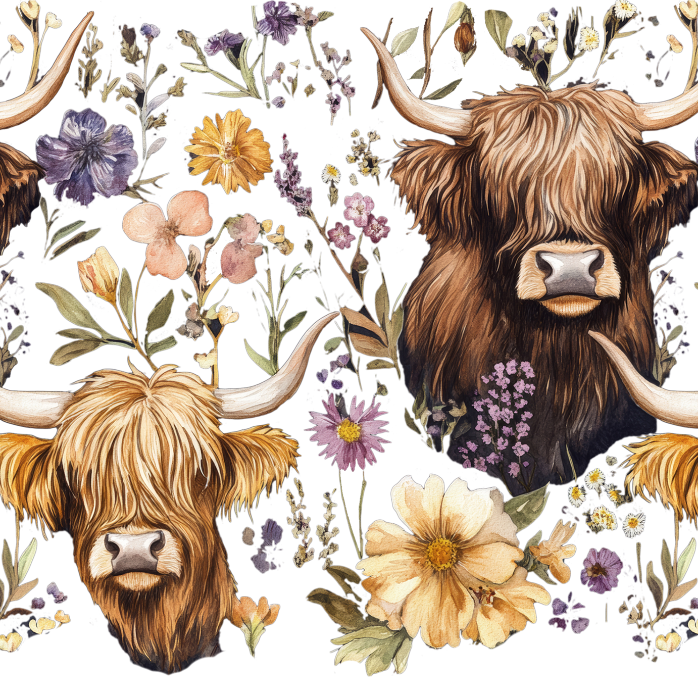 Wildflower Highland Cow Glass Cups
