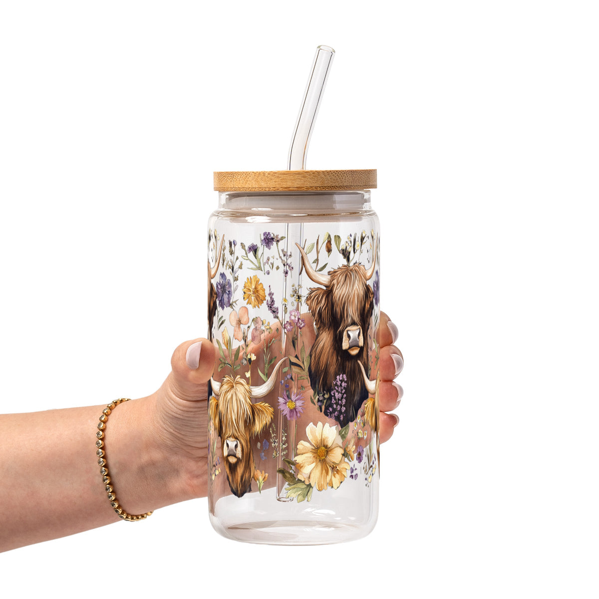 Wildflower Highland Cow Glass Cups