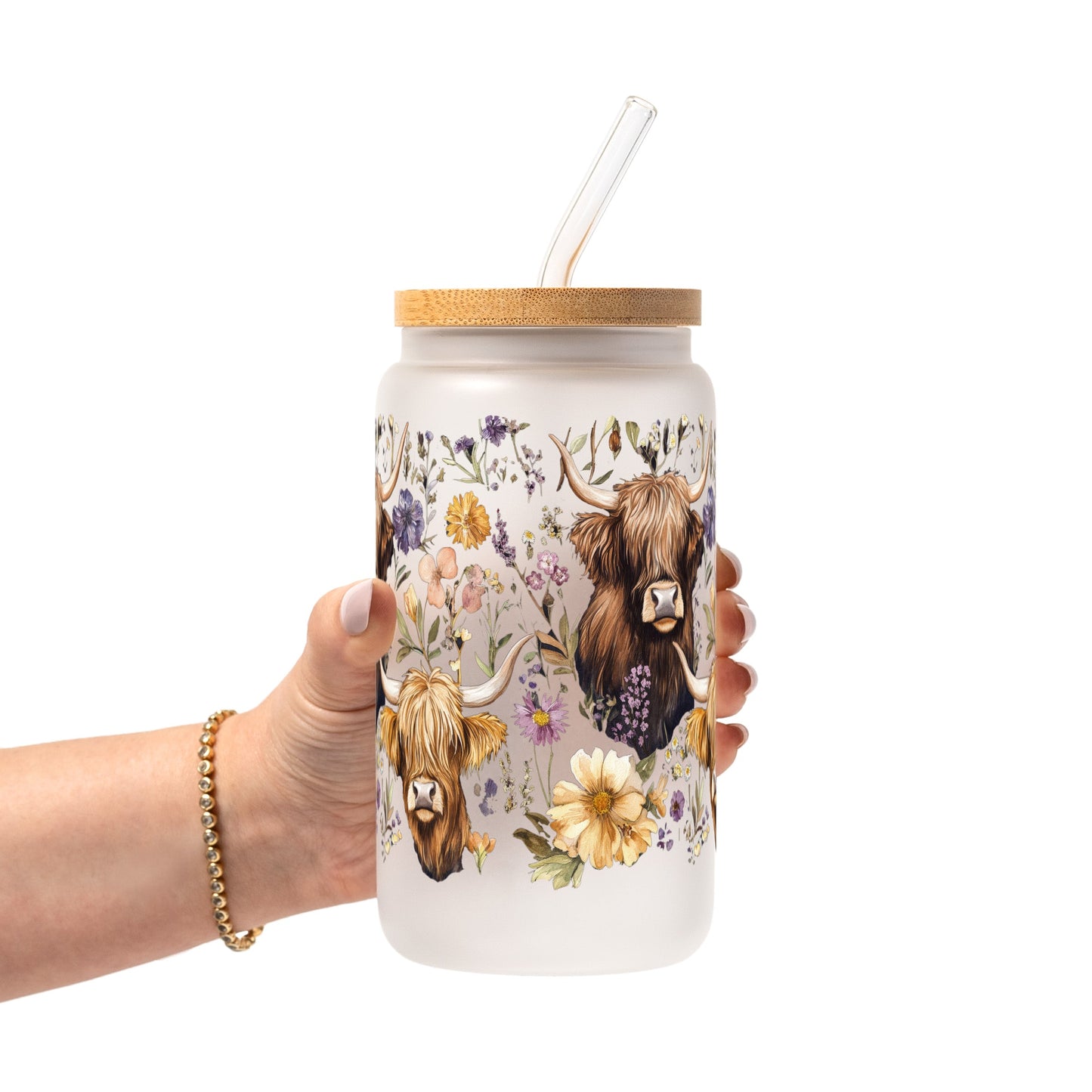 Wildflower Highland Cow Glass Cups