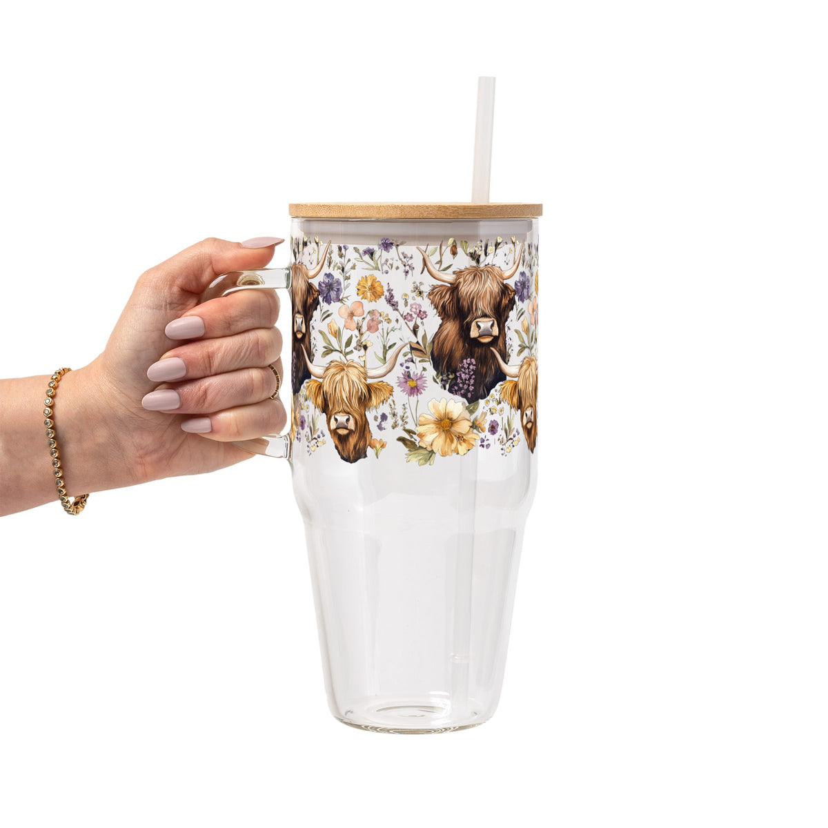Wildflower Highland Cow Glass Cups