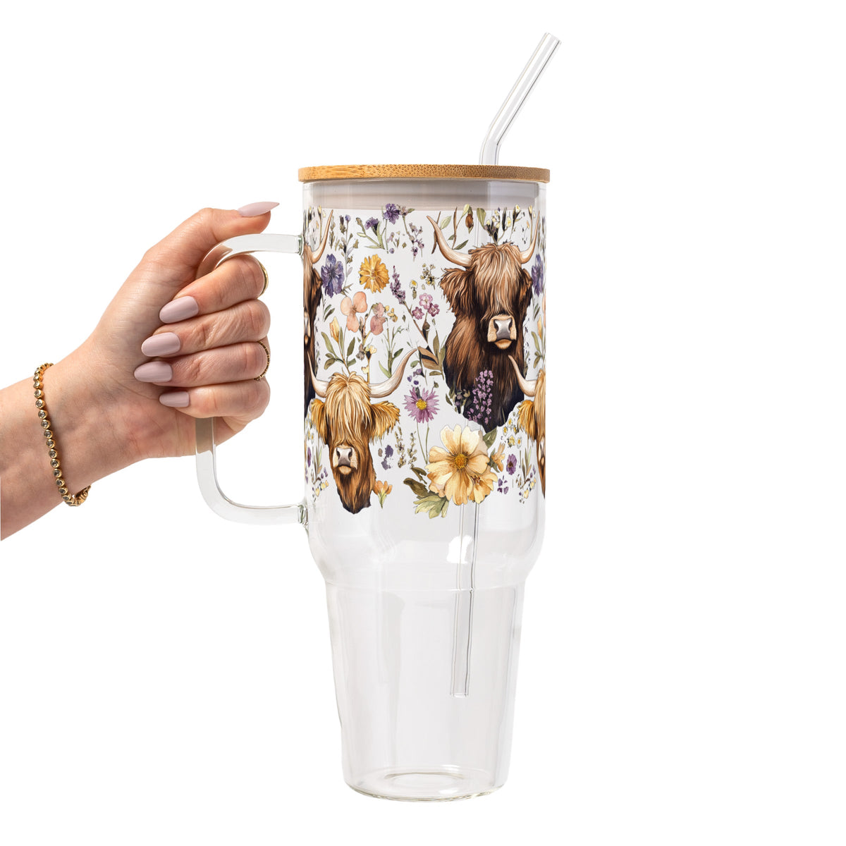 Wildflower Highland Cow Glass Cups