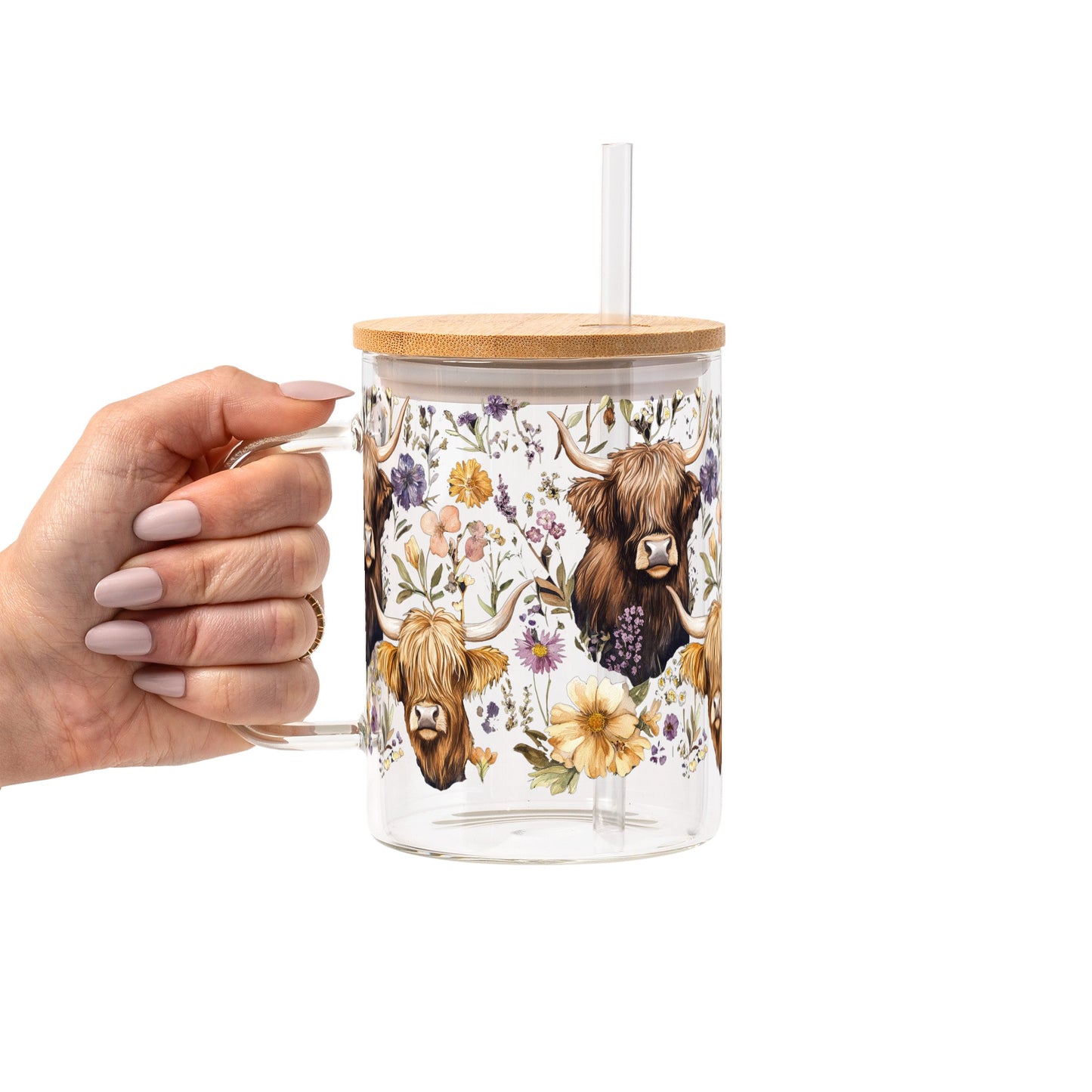 Wildflower Highland Cow Glass Cups