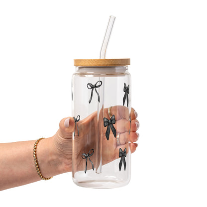Vasos de cristal con lazos coquette negros