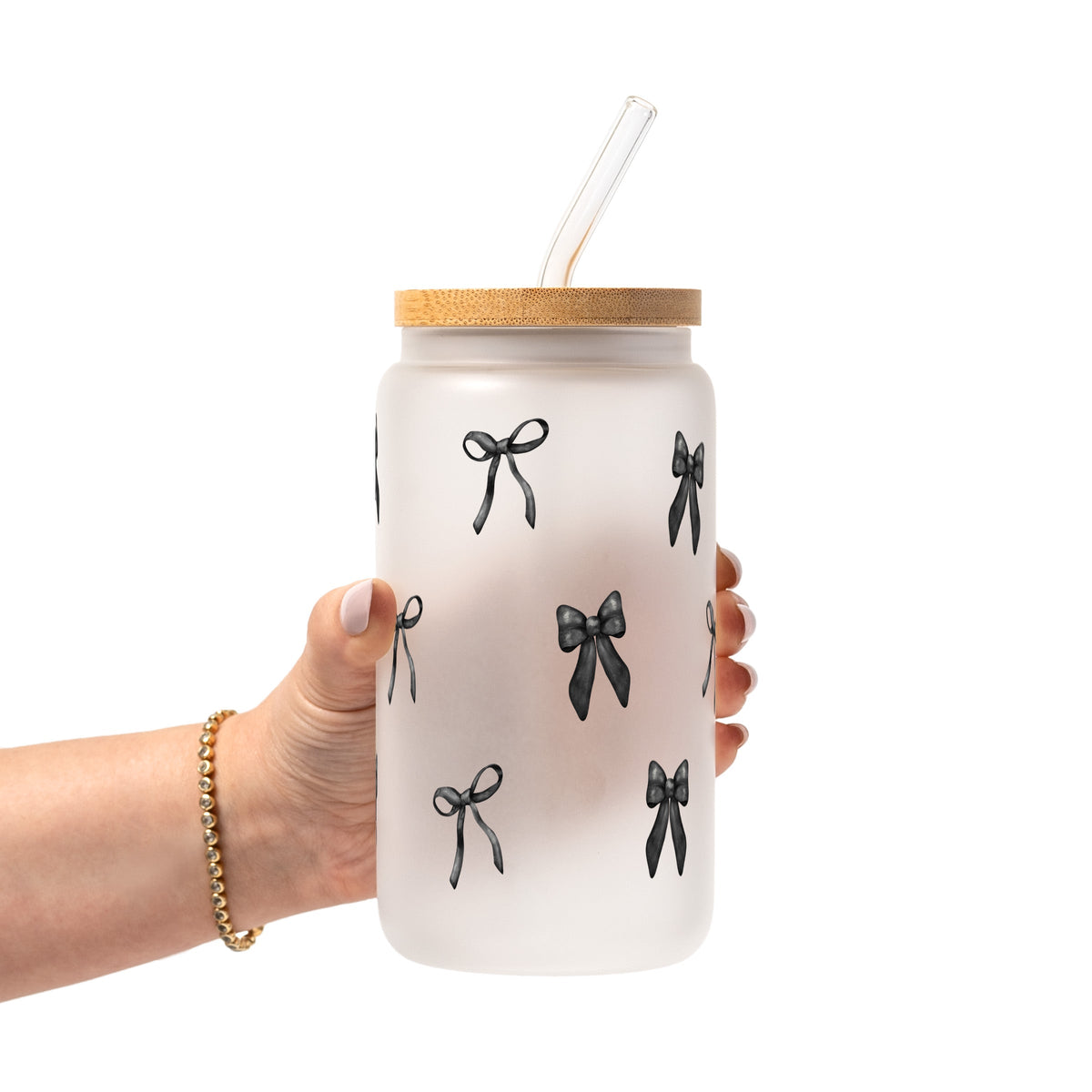 Vasos de cristal con lazos coquette negros