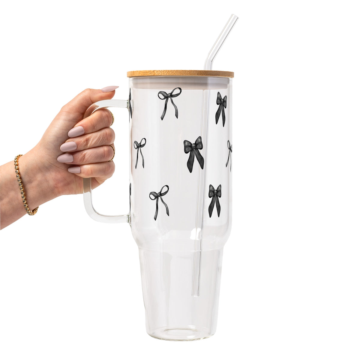 Vasos de cristal con lazos coquette negros