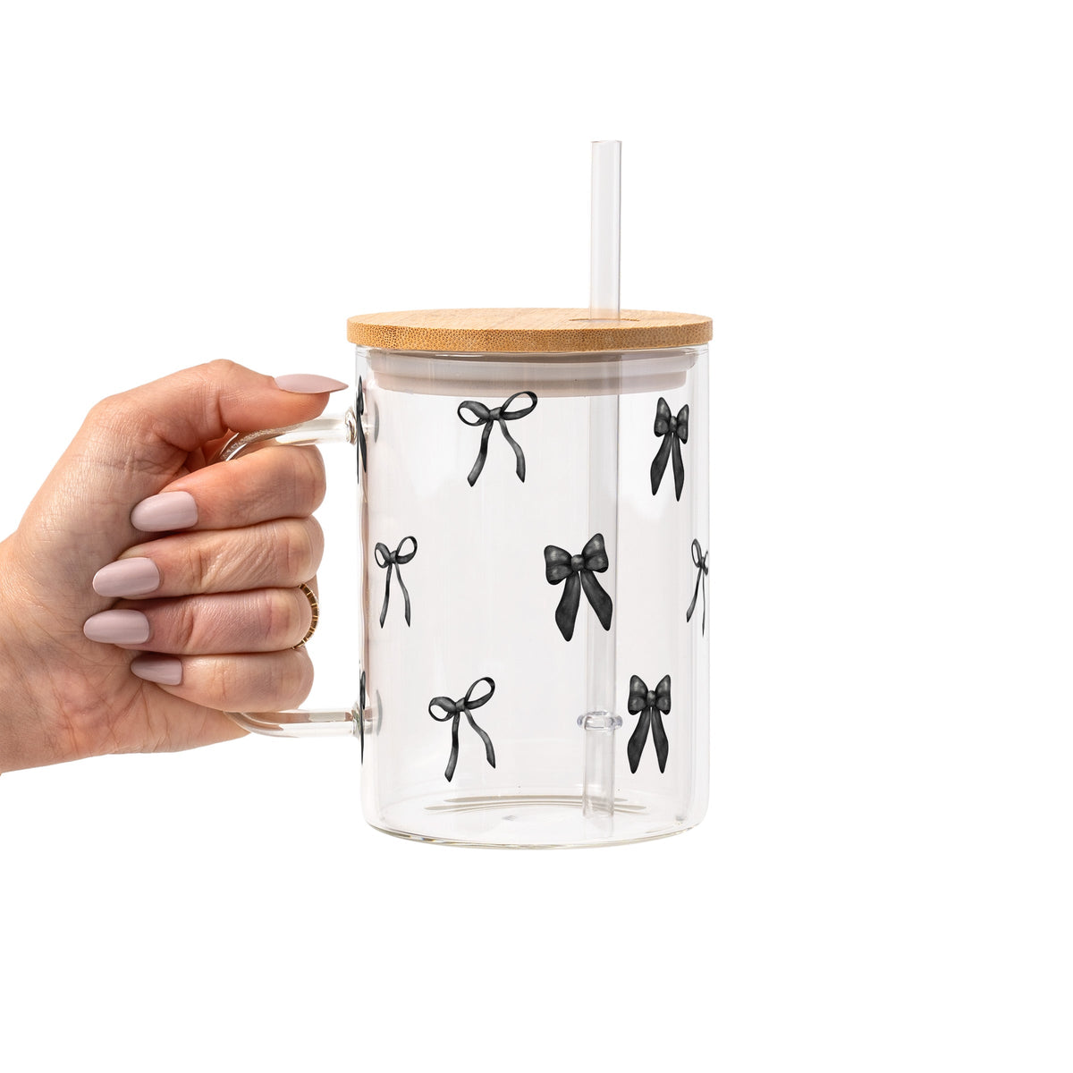 Vasos de cristal con lazos coquette negros