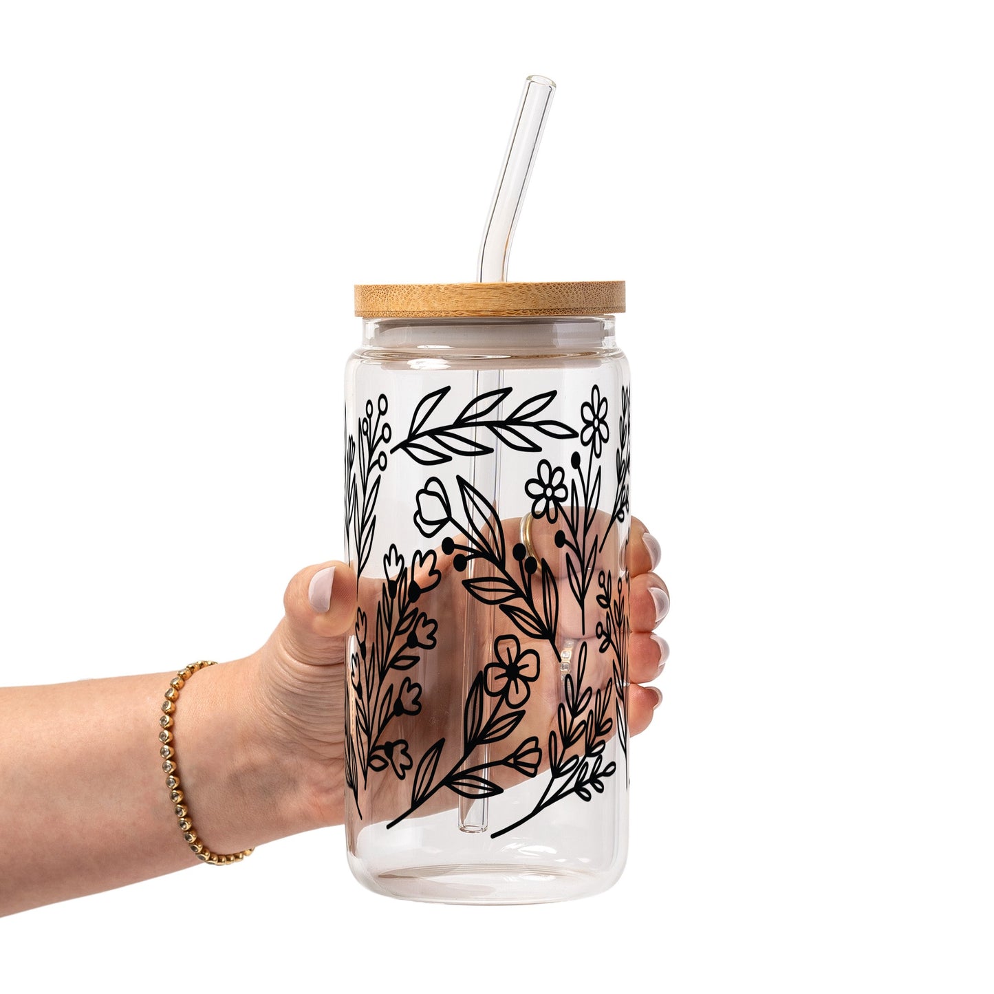 Black Floral Botanical Glass Cups