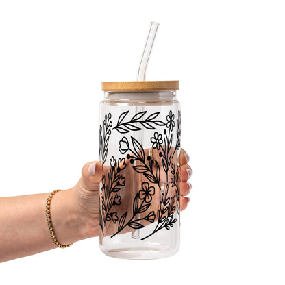 Black Floral Botanical Glass Cups