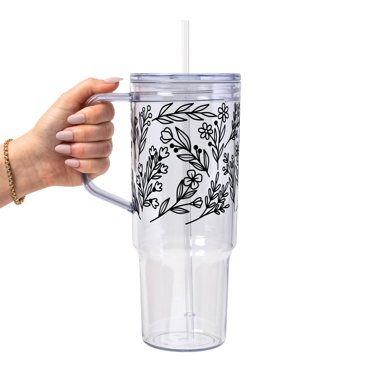 Black Floral Botanical Glass Cups