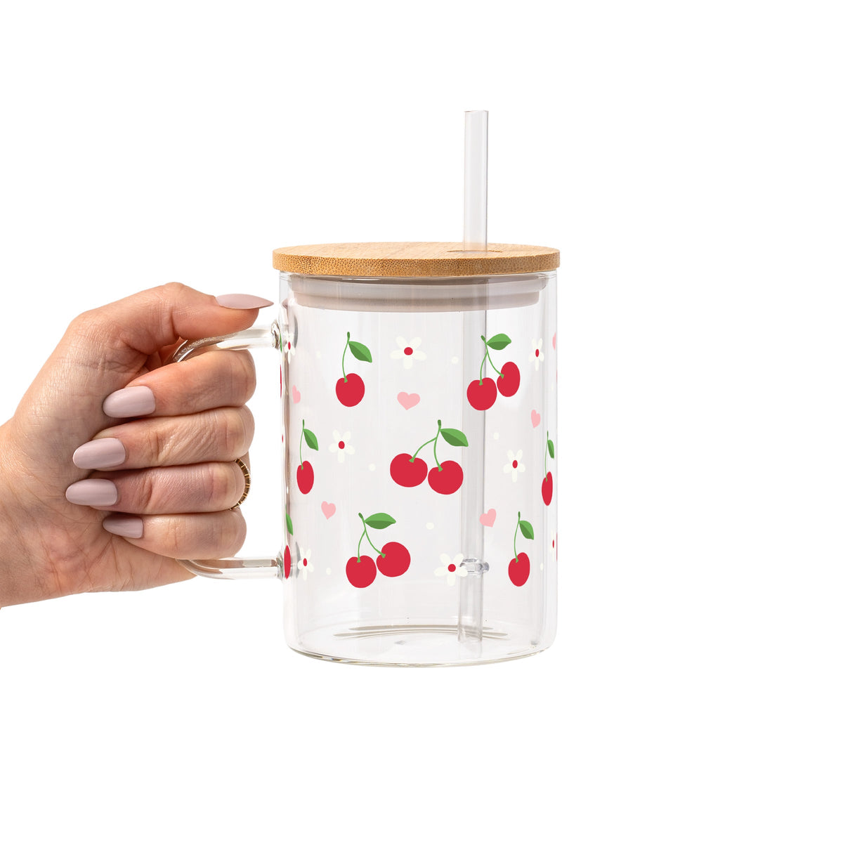 Red Cherries Pink Hearts Glass Cups