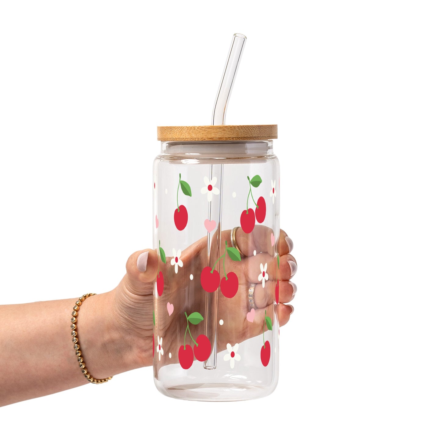 Red Cherries Pink Hearts Glass Cups