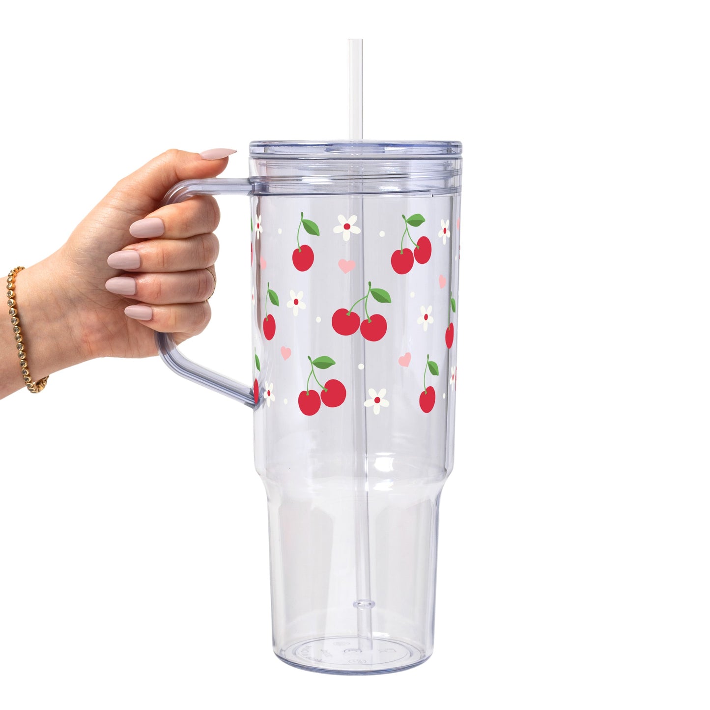 Red Cherries Pink Hearts Glass Cups