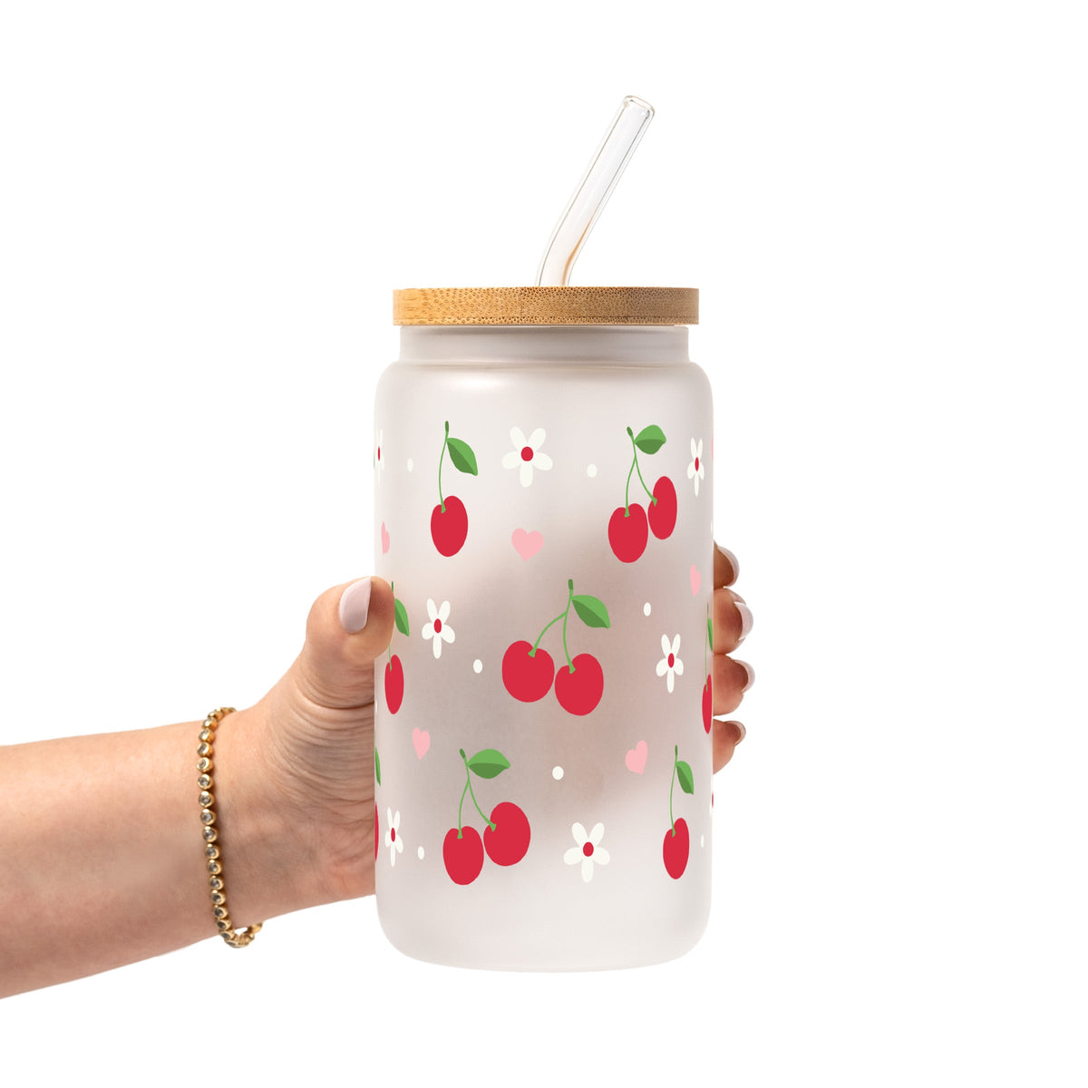 Red Cherries Pink Hearts Glass Cups