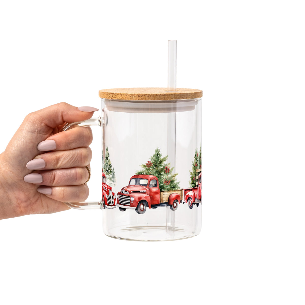 Red Christmas Trucks Glass Cups