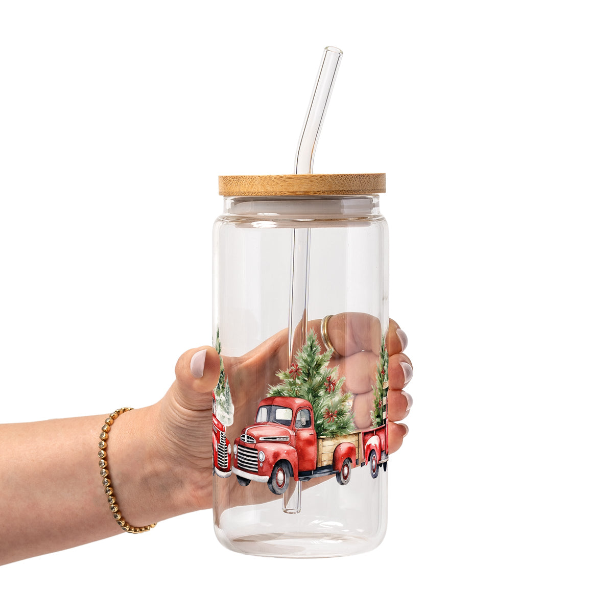 Red Christmas Trucks Glass Cups