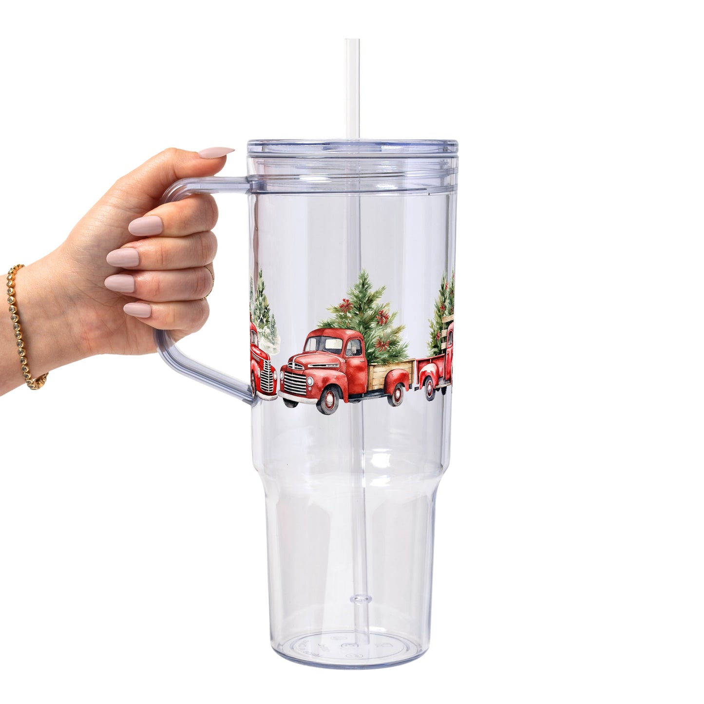 Red Christmas Trucks Glass Cups