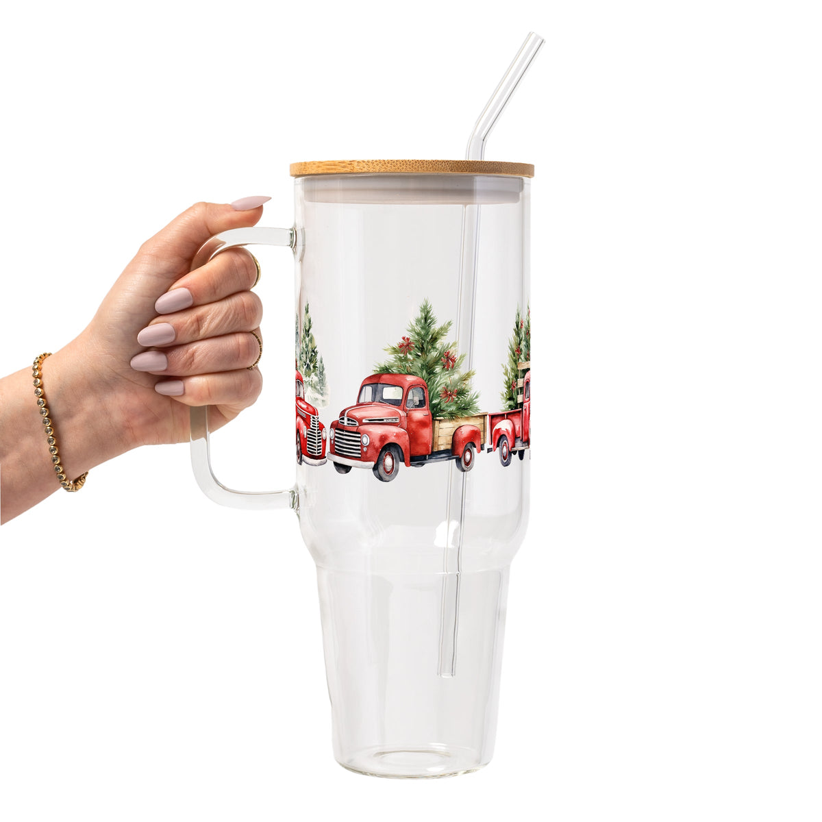 Red Christmas Trucks Glass Cups
