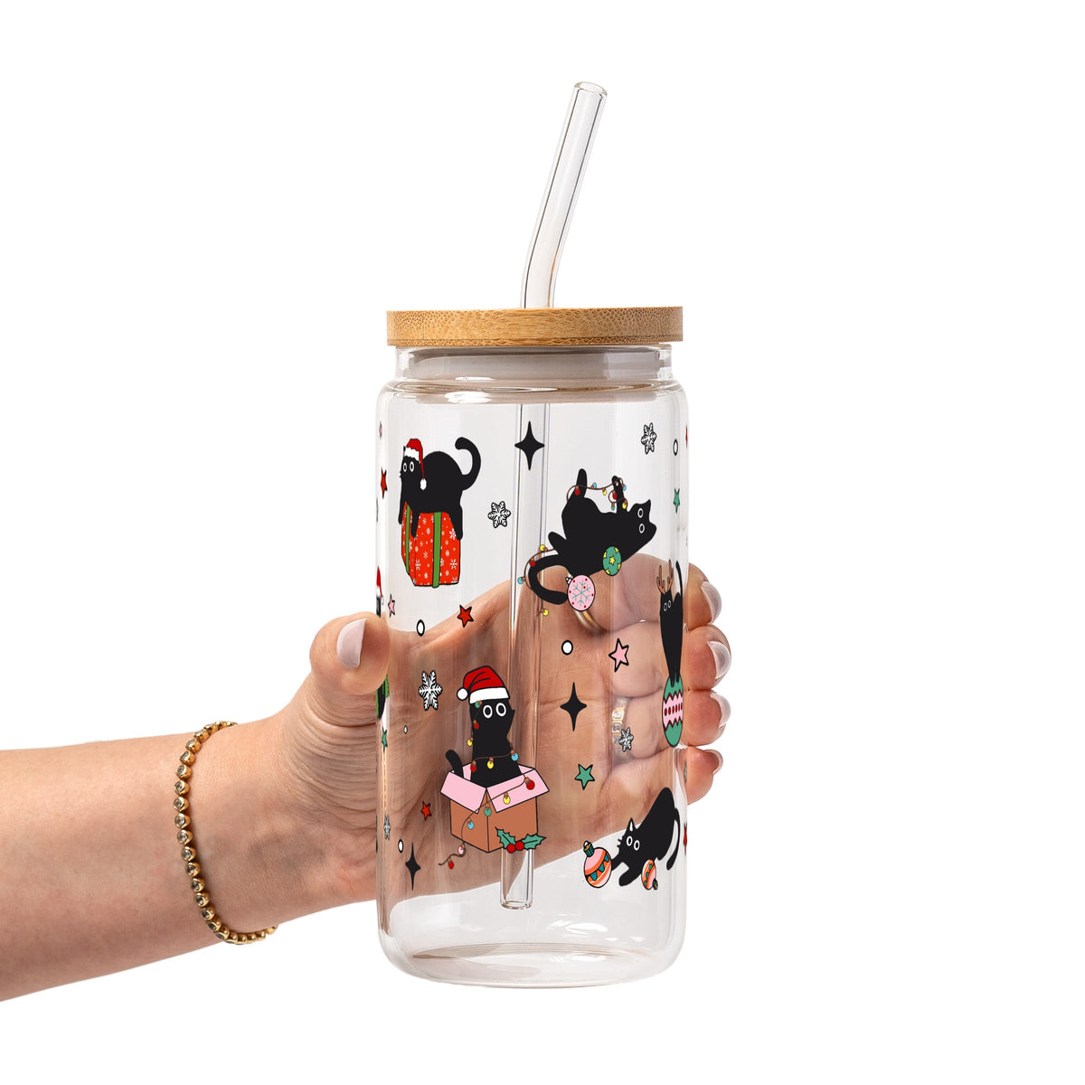 Christmas Cats Glass Cups