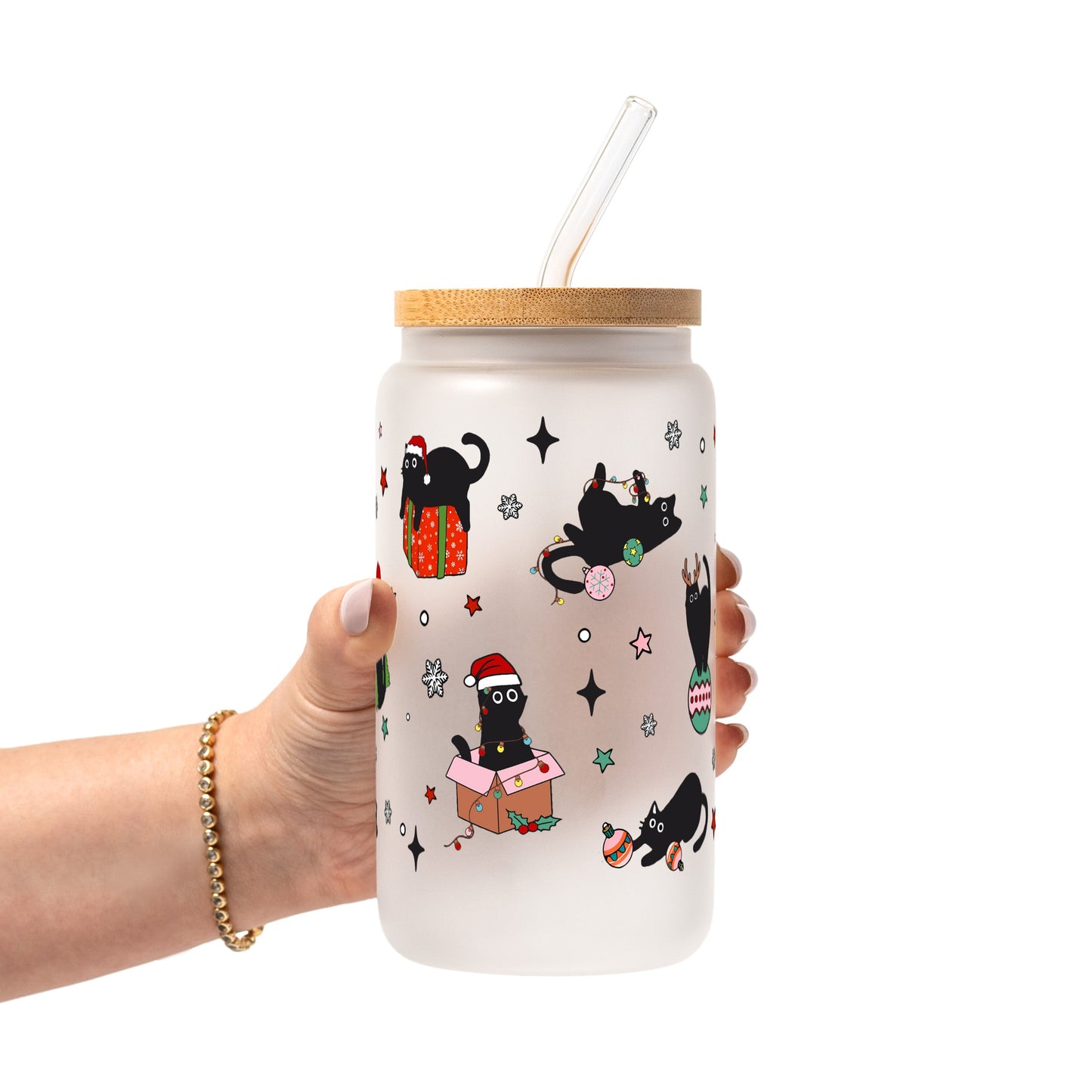 Christmas Cats Glass Cups