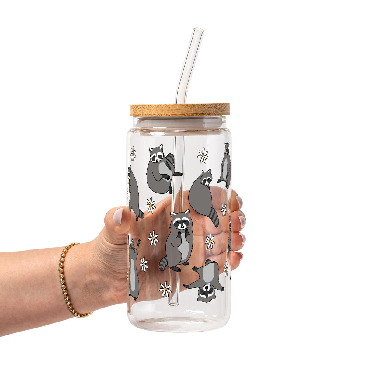 Coffee Loving Raccoon Glass Cups