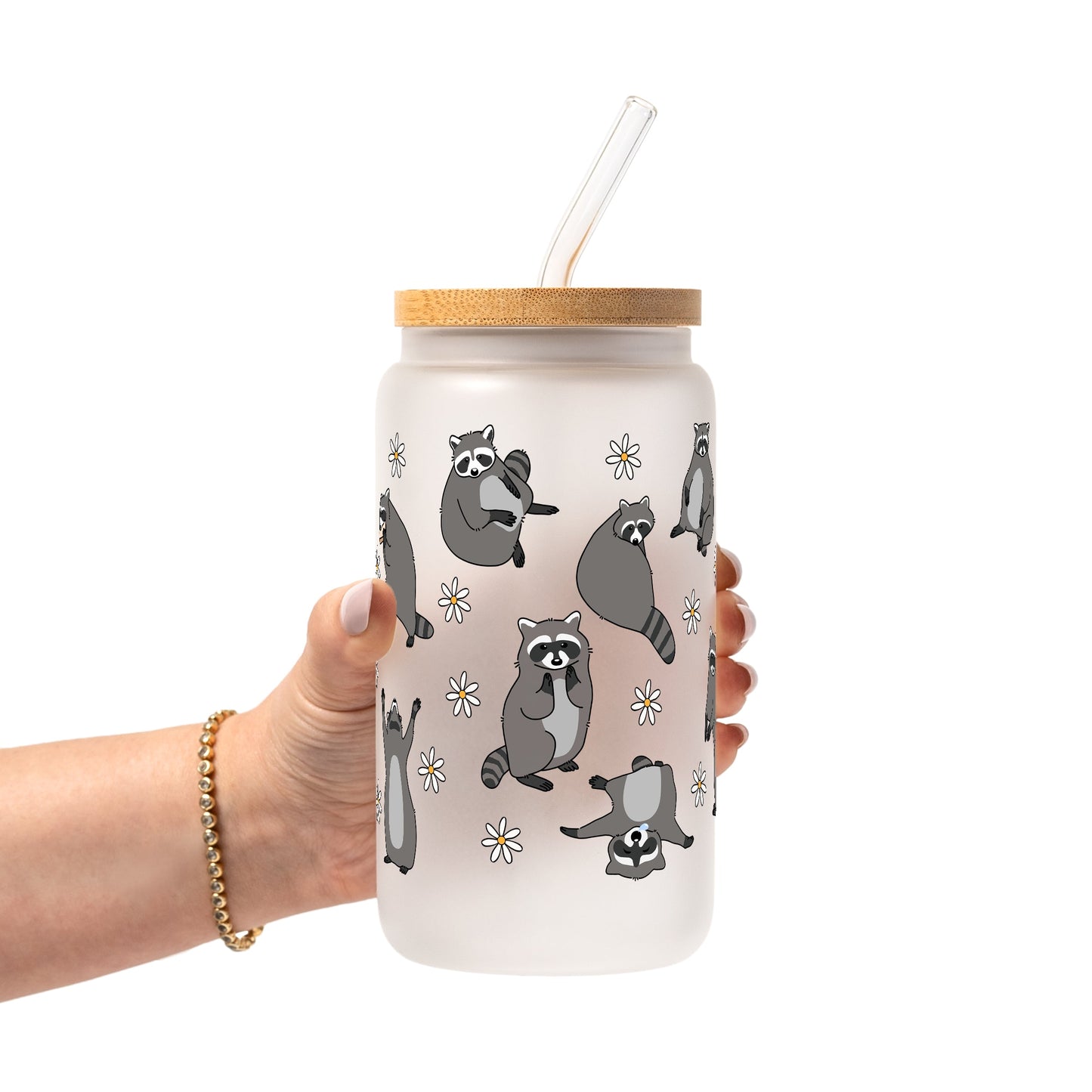 Coffee Loving Raccoon Glass Cups