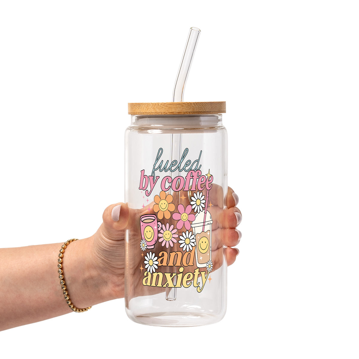 Fueled By Coffee & Anxiety Glass Cups