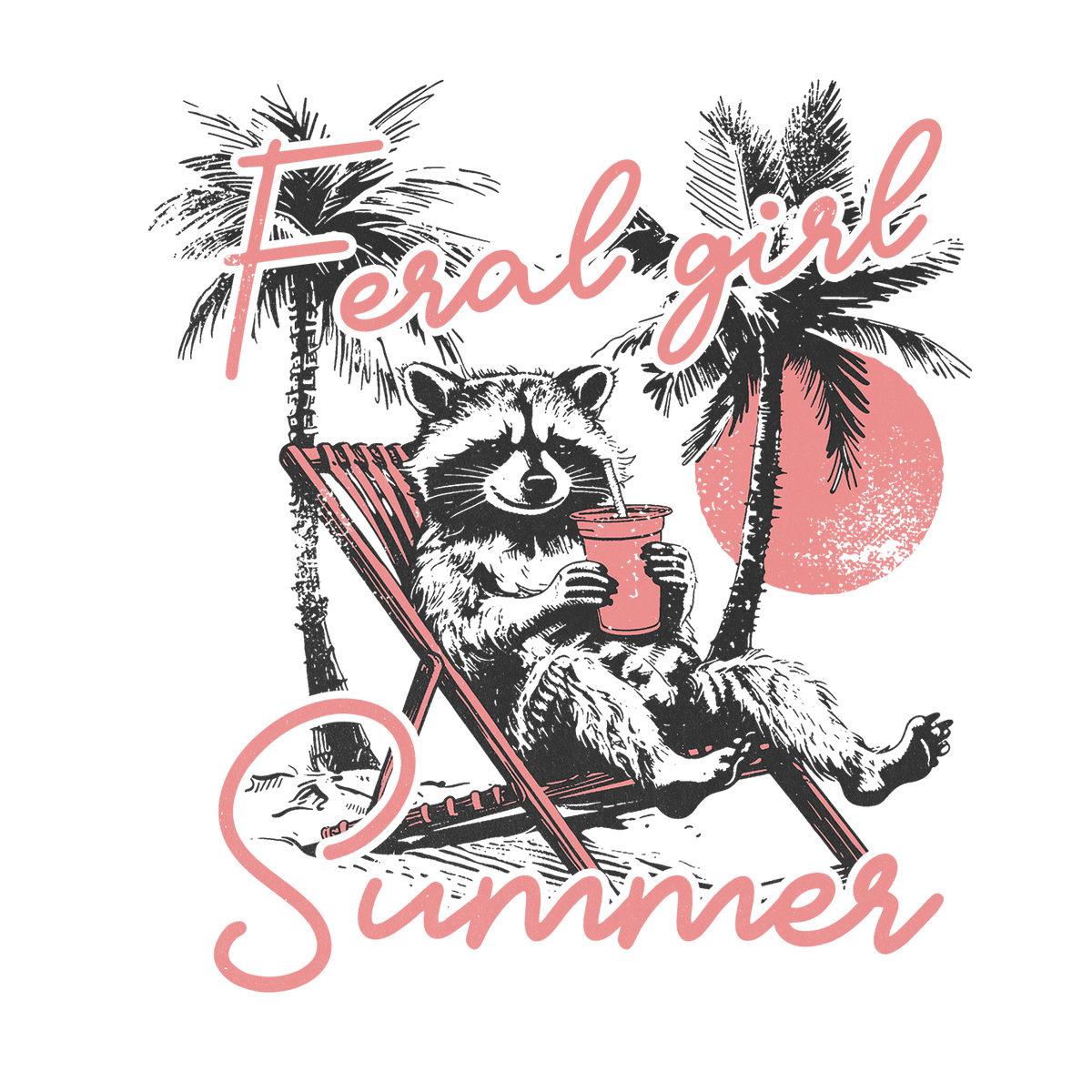 Feral Girl Summer Raccoon Glass Cups