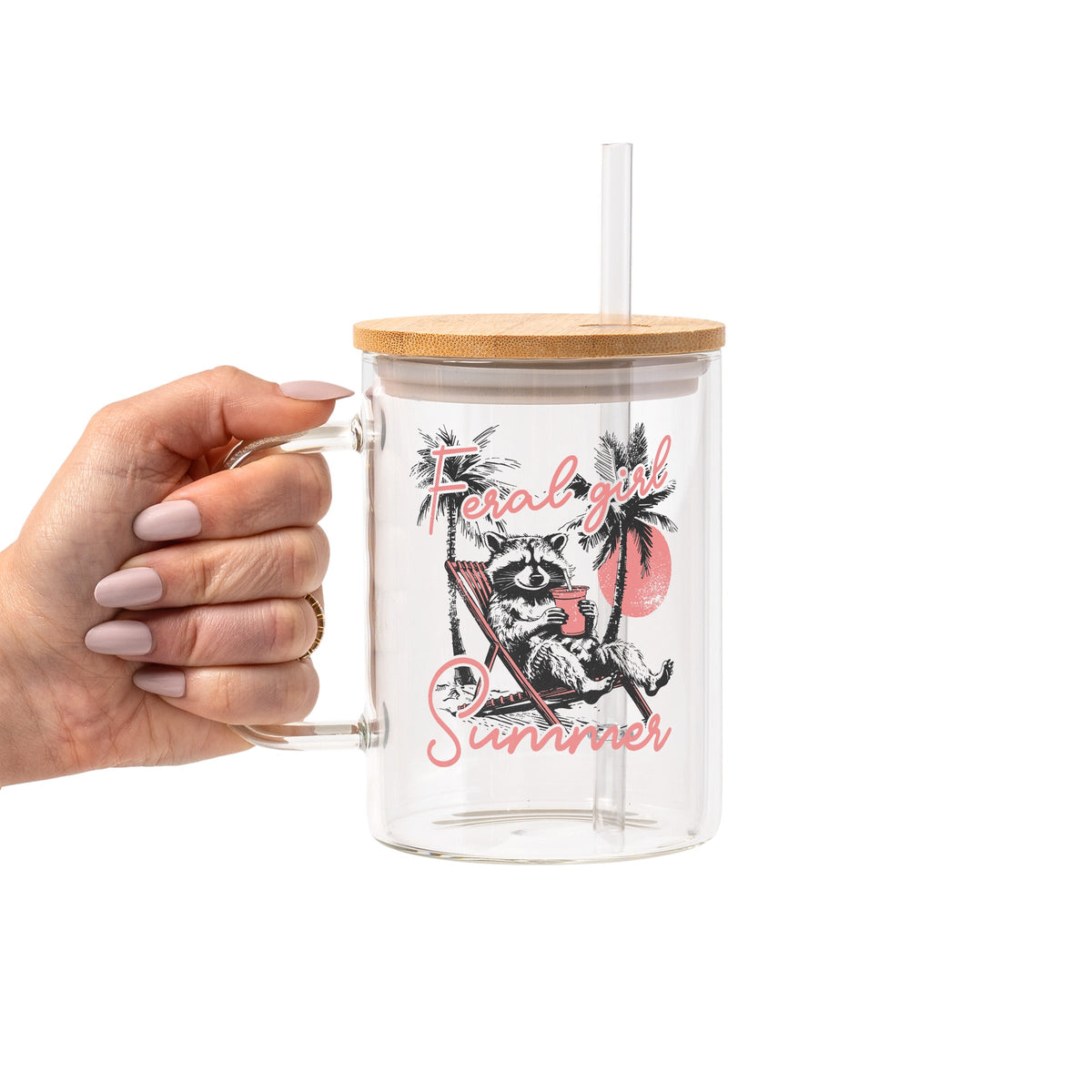 Feral Girl Summer Raccoon Glass Cups