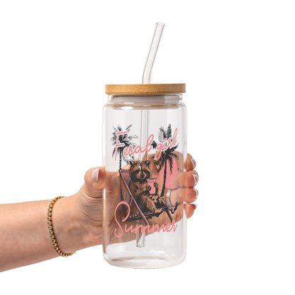 Feral Girl Summer Raccoon Glass Cups