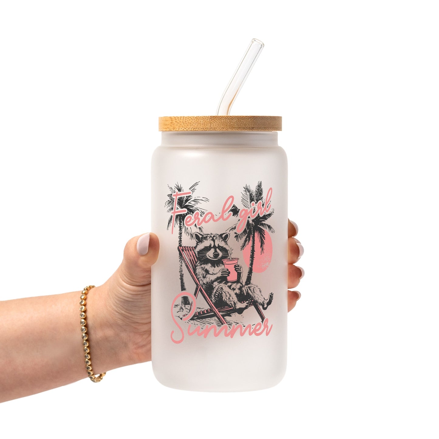 Feral Girl Summer Raccoon Glass Cups