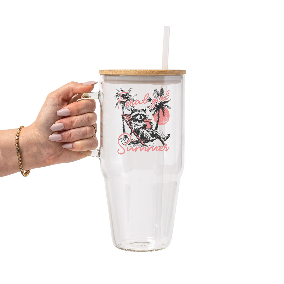 Feral Girl Summer Raccoon Glass Cups