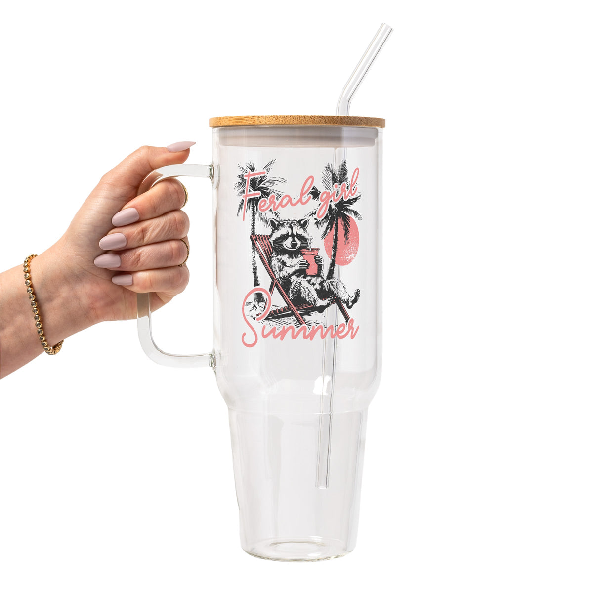 Feral Girl Summer Raccoon Glass Cups