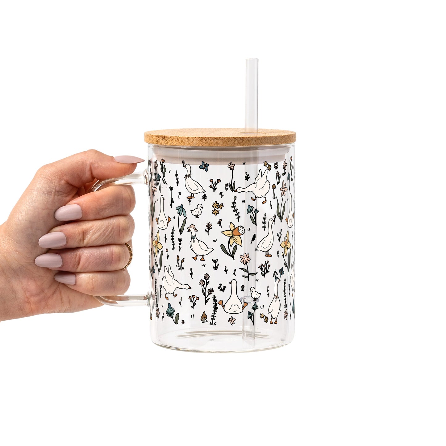 Vasos de cristal gansos del jardín de primavera