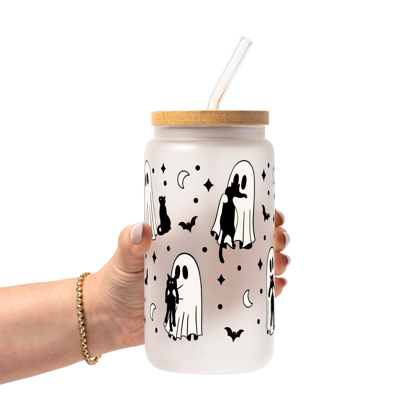 Ghost Holding Cats Glass Cups