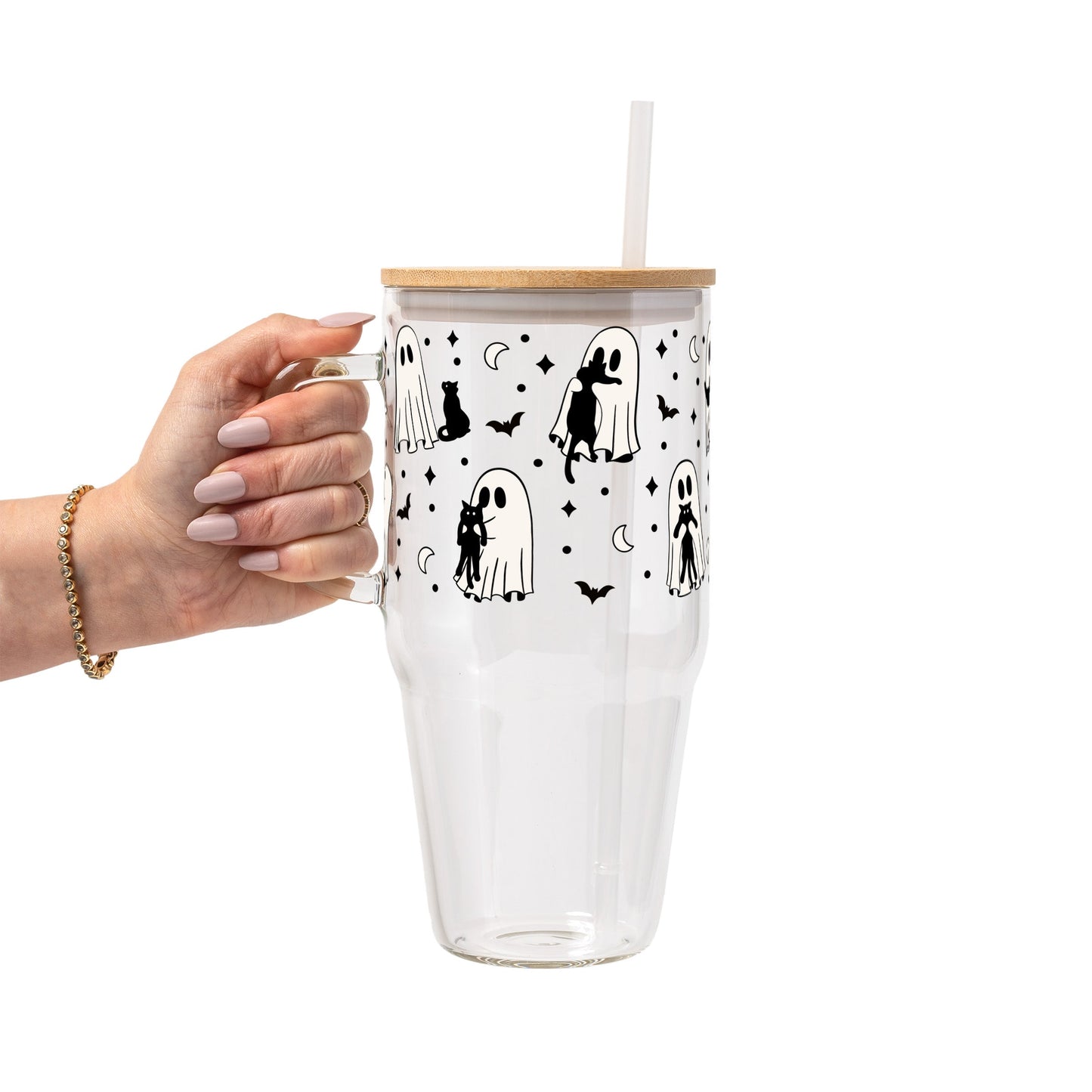 Ghost Holding Cats Glass Cups