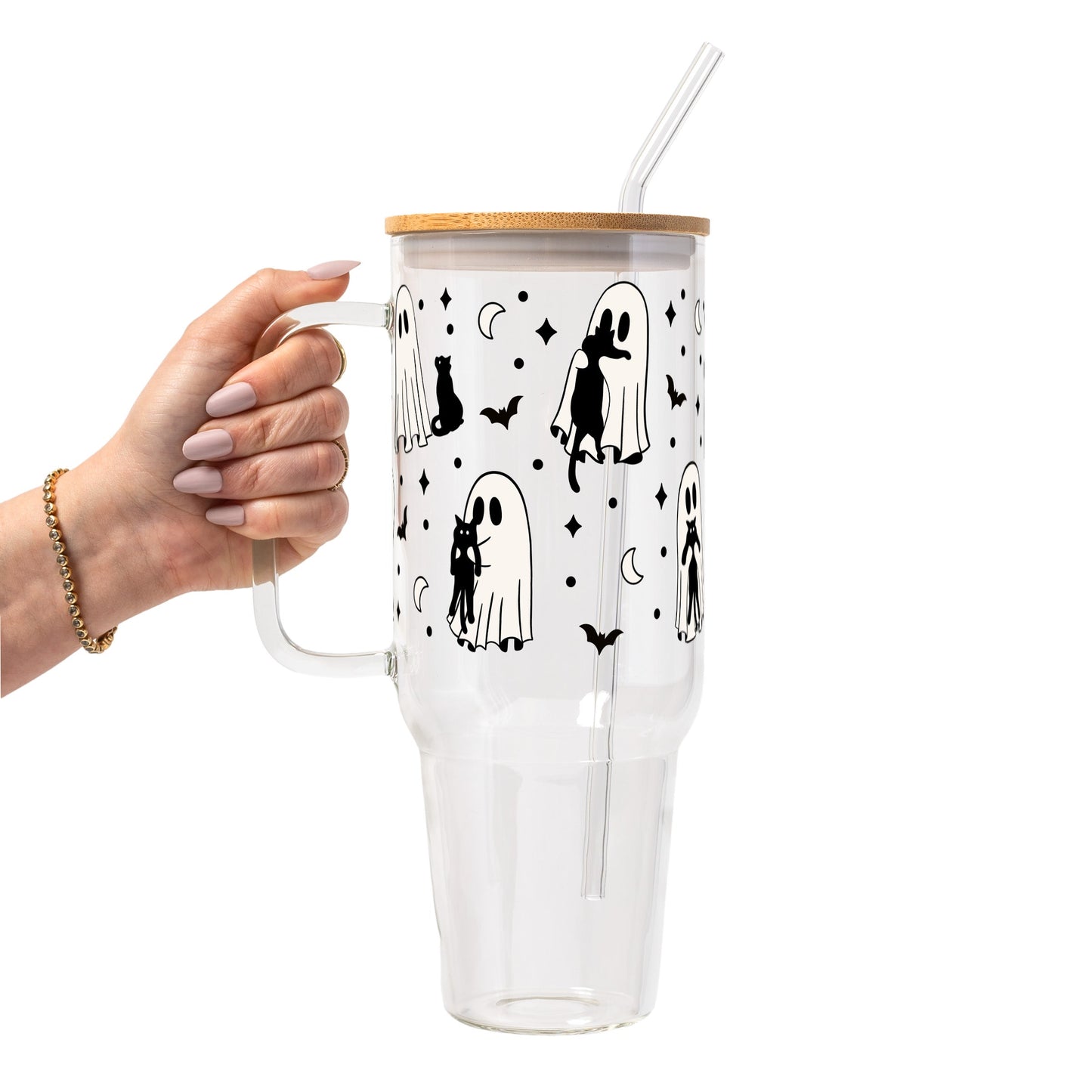 Ghost Holding Cats Glass Cups