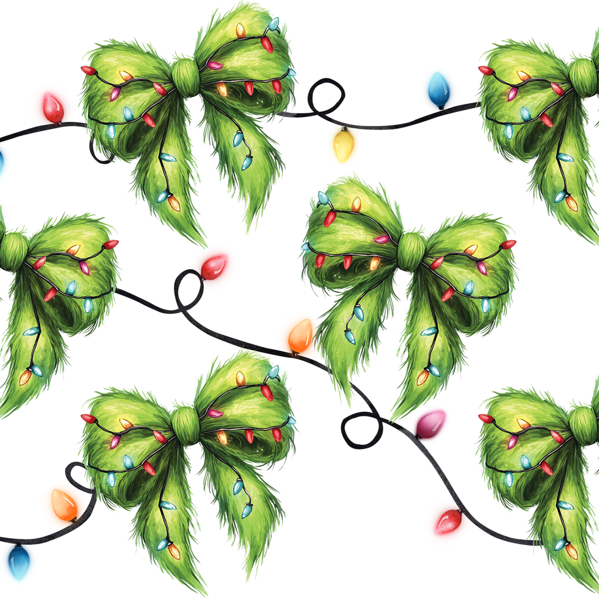 Christmas Green Fur Bows Glass Cups