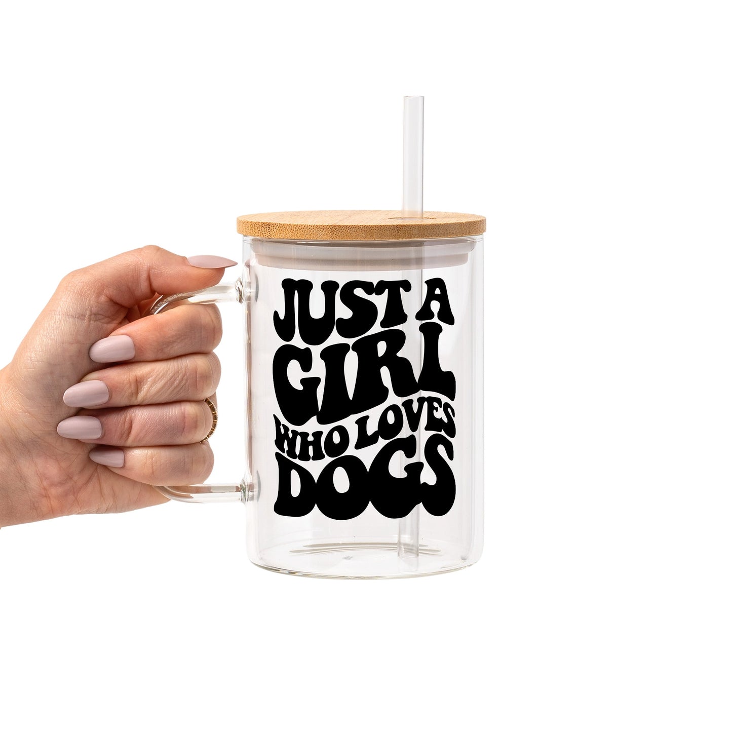 Vasos de vidrio "Una chica que ama a los perros"