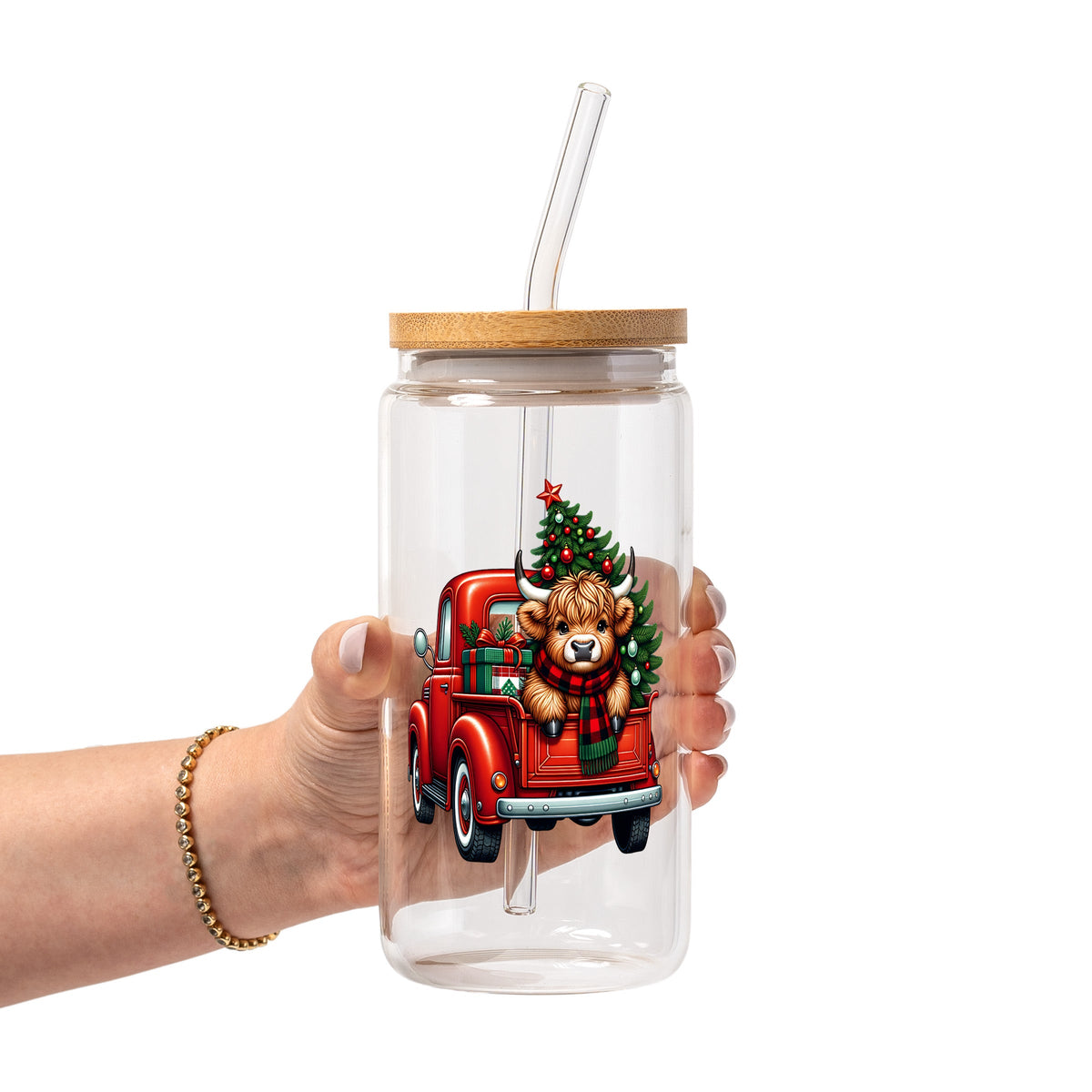 Highland Cow Christmas Truck Glass Cups