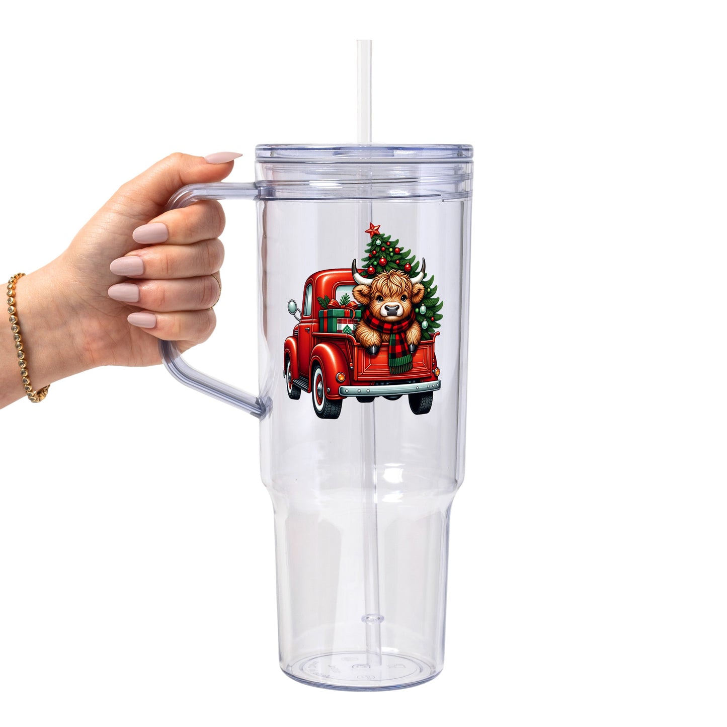 Highland Cow Christmas Truck Glass Cups