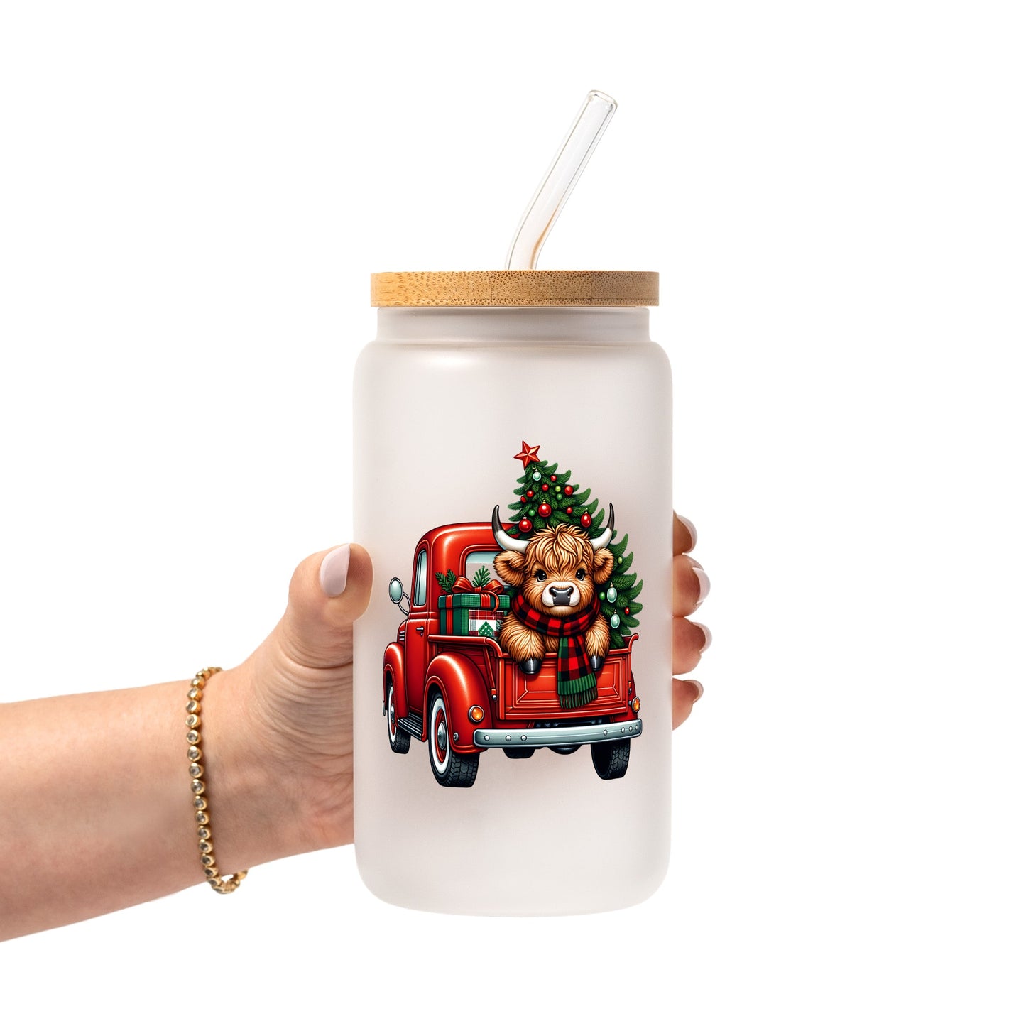 Highland Cow Christmas Truck Glass Cups