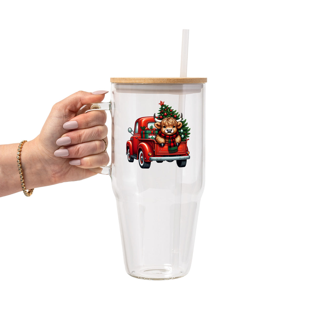 Highland Cow Christmas Truck Glass Cups