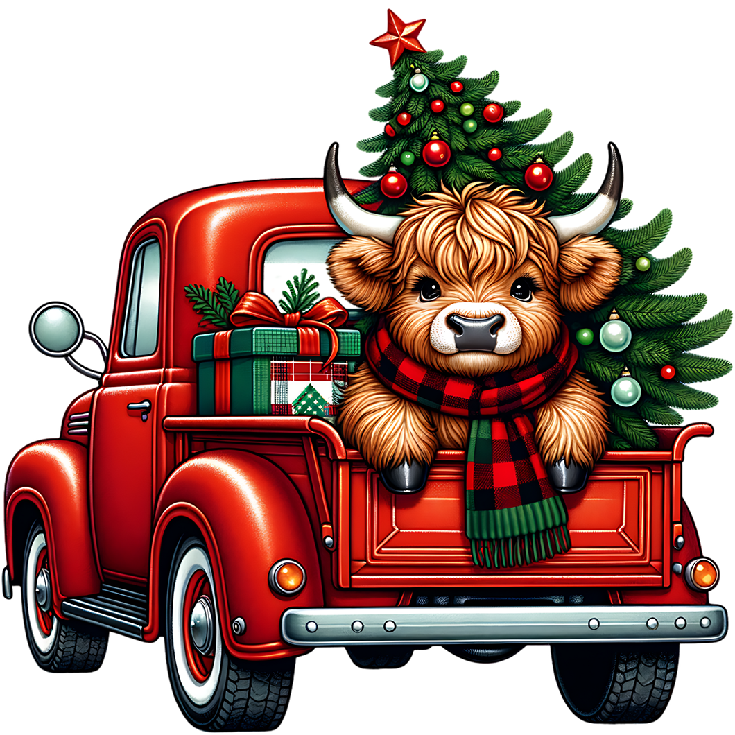 Highland Cow Christmas Truck Glass Cups