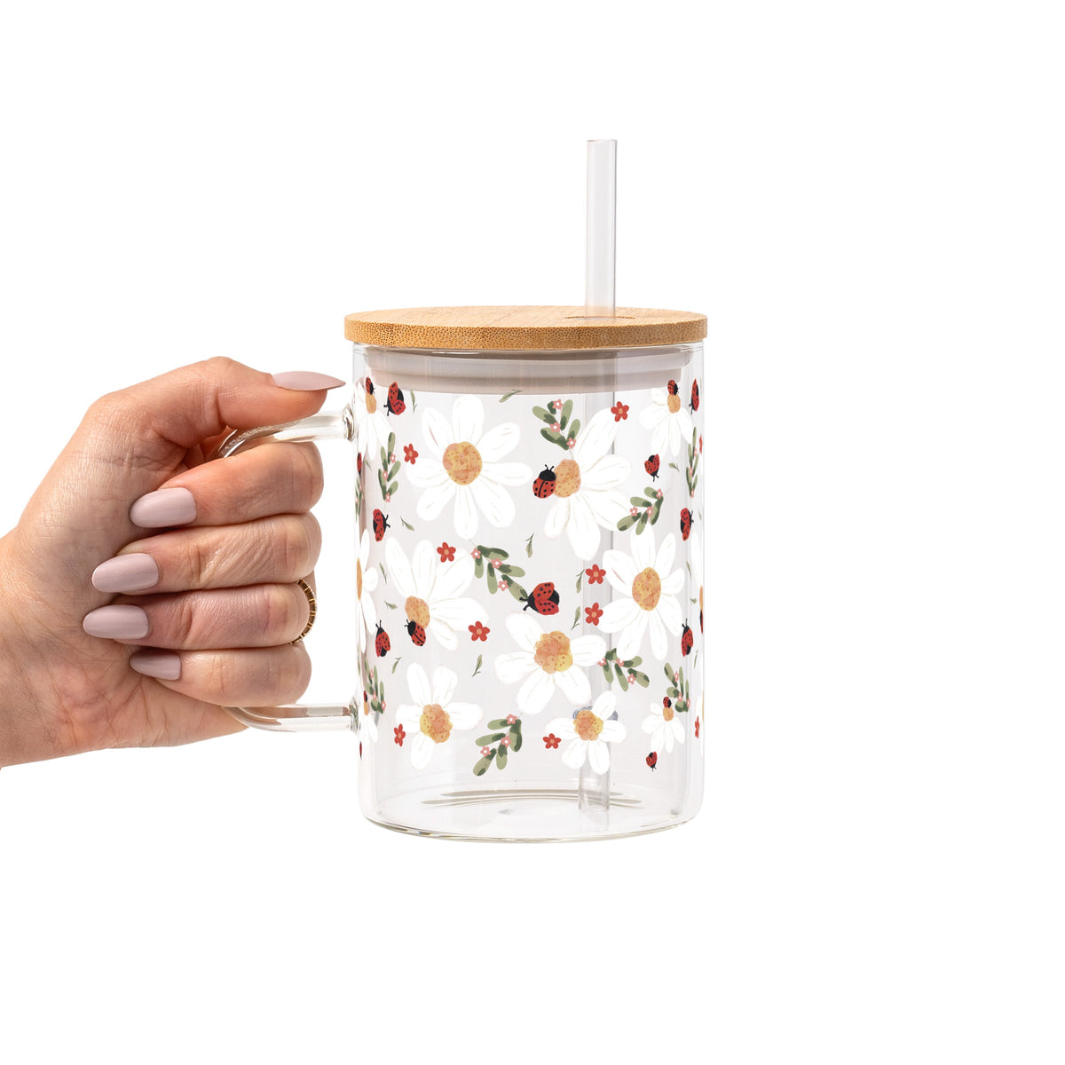 Daisy Ladybug Floral Glass Cups